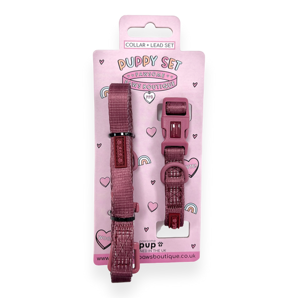 Pawsome Pup Collar and Lead Set - Burgundy