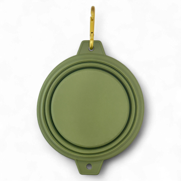 Collapsible Dog Bowl - Khaki (Gold Clip)