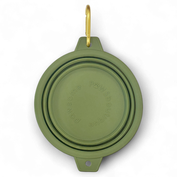 Collapsible Dog Bowl - Khaki (Gold Clip)