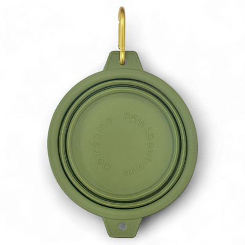 Collapsible Dog Bowl - Khaki (Gold Clip)