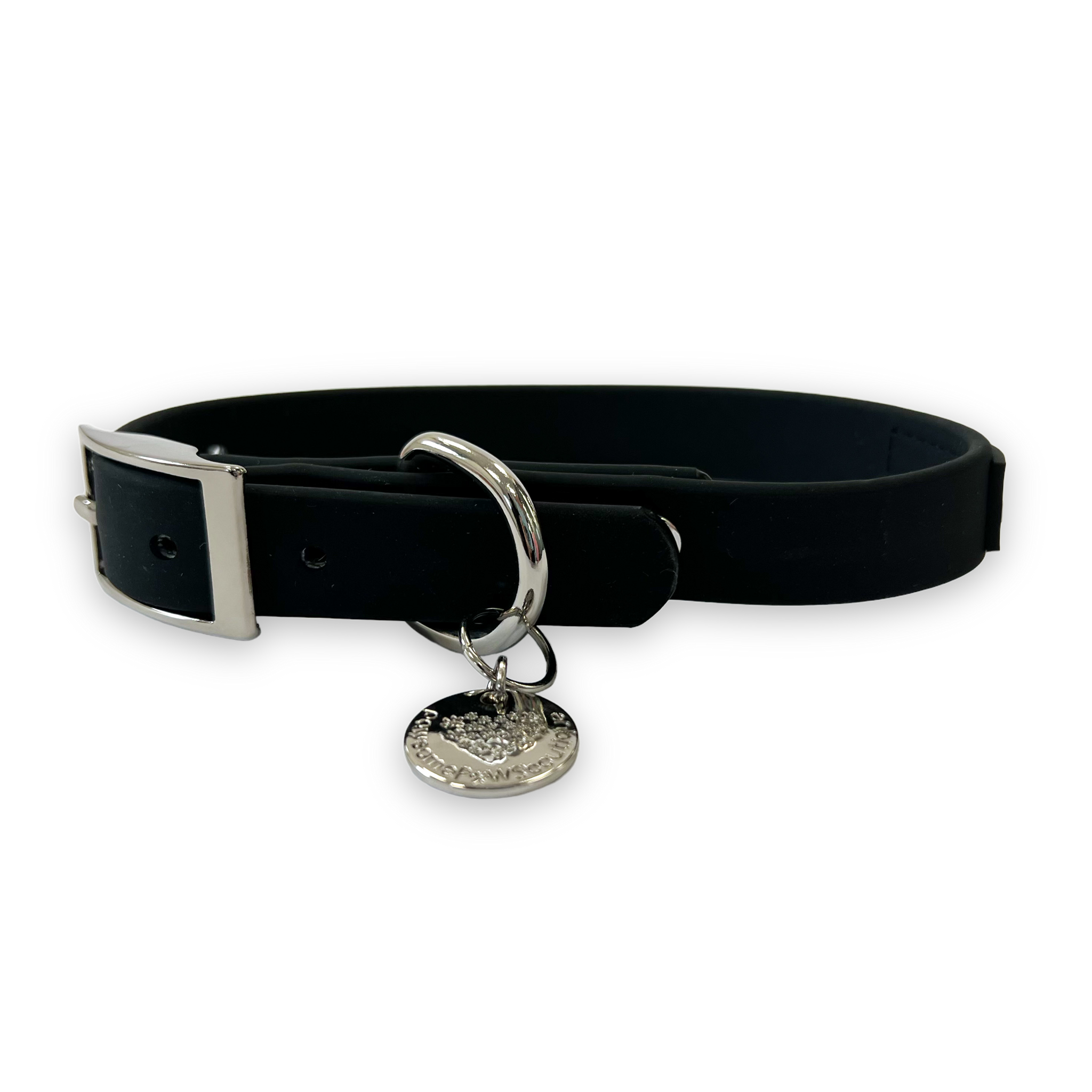 Waterproof Collar - Black - Silver Hardware