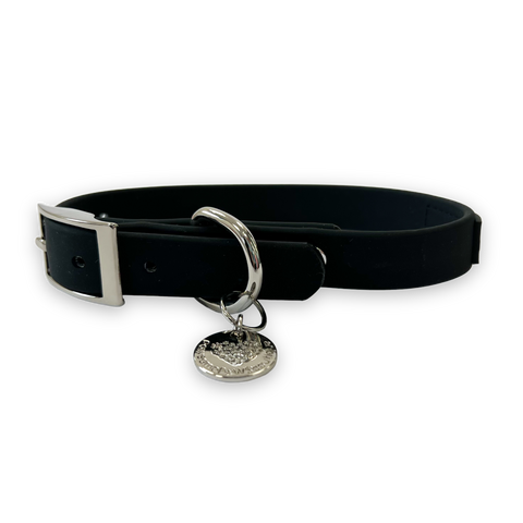 Waterproof Collar - Black - Silver Hardware
