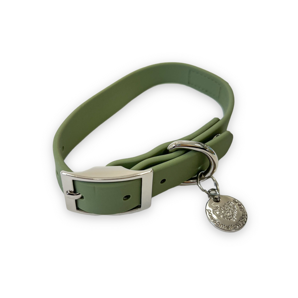 Waterproof Collar – Khaki - Silver Hardware