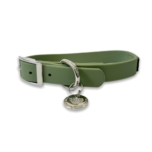 Waterproof Collar – Khaki - Silver Hardware