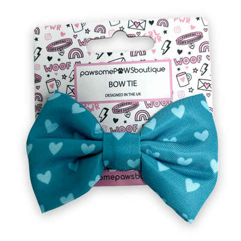 Retail Happy Trails Bow Tie - Teal Hearts
