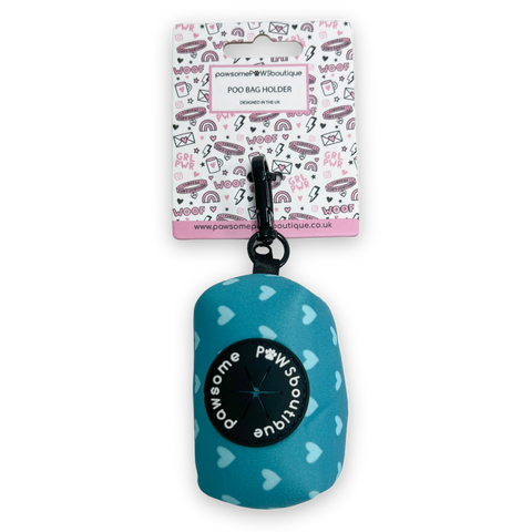 Retail Happy Trails Poo Bag Holder - Teal Hearts